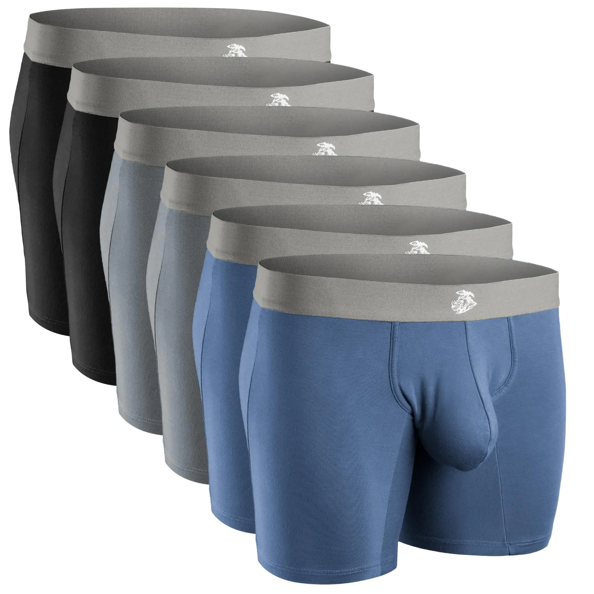 Men's 7in No Fly Modal Boxer Briefs 6pk (Black/Dark Gray/Navy) - Chafe-Free, Soft, Comfy, Stretchy, Breathable Plain Spandex Fabric, All-Day Cool Wear, Flexible Support, Desk & Court Use