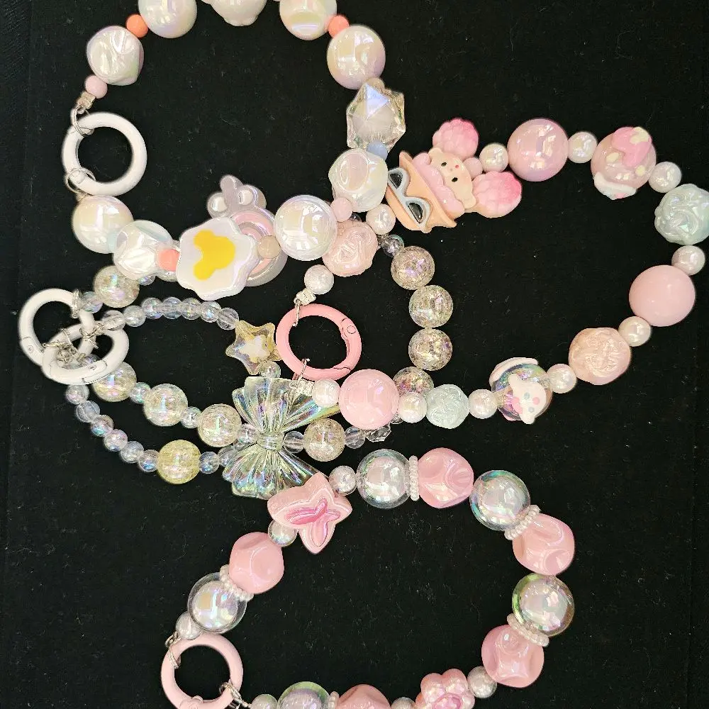 Beaded Keychain Purse Charm or Phone Charm with  Beads and Decorative Elements
