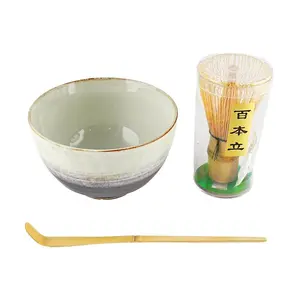 AIBANA Japanese Blue Flower Matcha Set - Bowl, Whisk, Spoon & Stand Gift Box - Usonoko & Wisteria Color