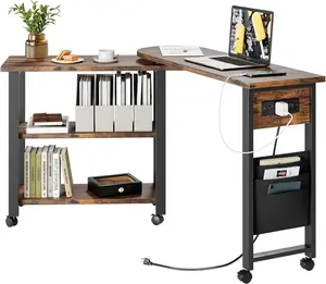 Rotating Sofa Side Table 360 End Table with Charging Station Swivel Side Table with Extra Storage Bag Movable End Table with 6 Swivel Wheels with Brakes for Bedroom Living Room