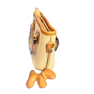 Fashion Raffia Crossbody Bag with Leather Accents and Detachable Strap for Everyday Use