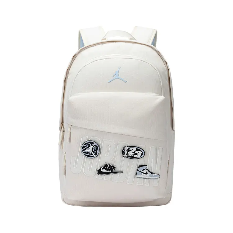 Unisex Large-Size Beige Jordan Backpack with Polyester Material and Velcro Patches