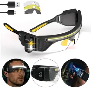 1PC LED Rechargeable Headlight Glasses With 3 color lenses– Motion Sensor & Touch Control 8 Modes, USB-C Light Up Eyewear Waterproof for Running Camping Fishing Cycling Hiking