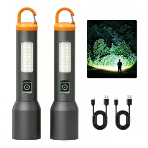 2Pack Rechargeable LED Flashlight, 1000LM Super Bright Tactical Flashlight with Hidden Hook, 6 Modes Zoomable Work Light, USB-C Rechargeable, Water Resistant for Emergency, Night fishing, night jogging, power outage, Camping, Hiking Handheld Light