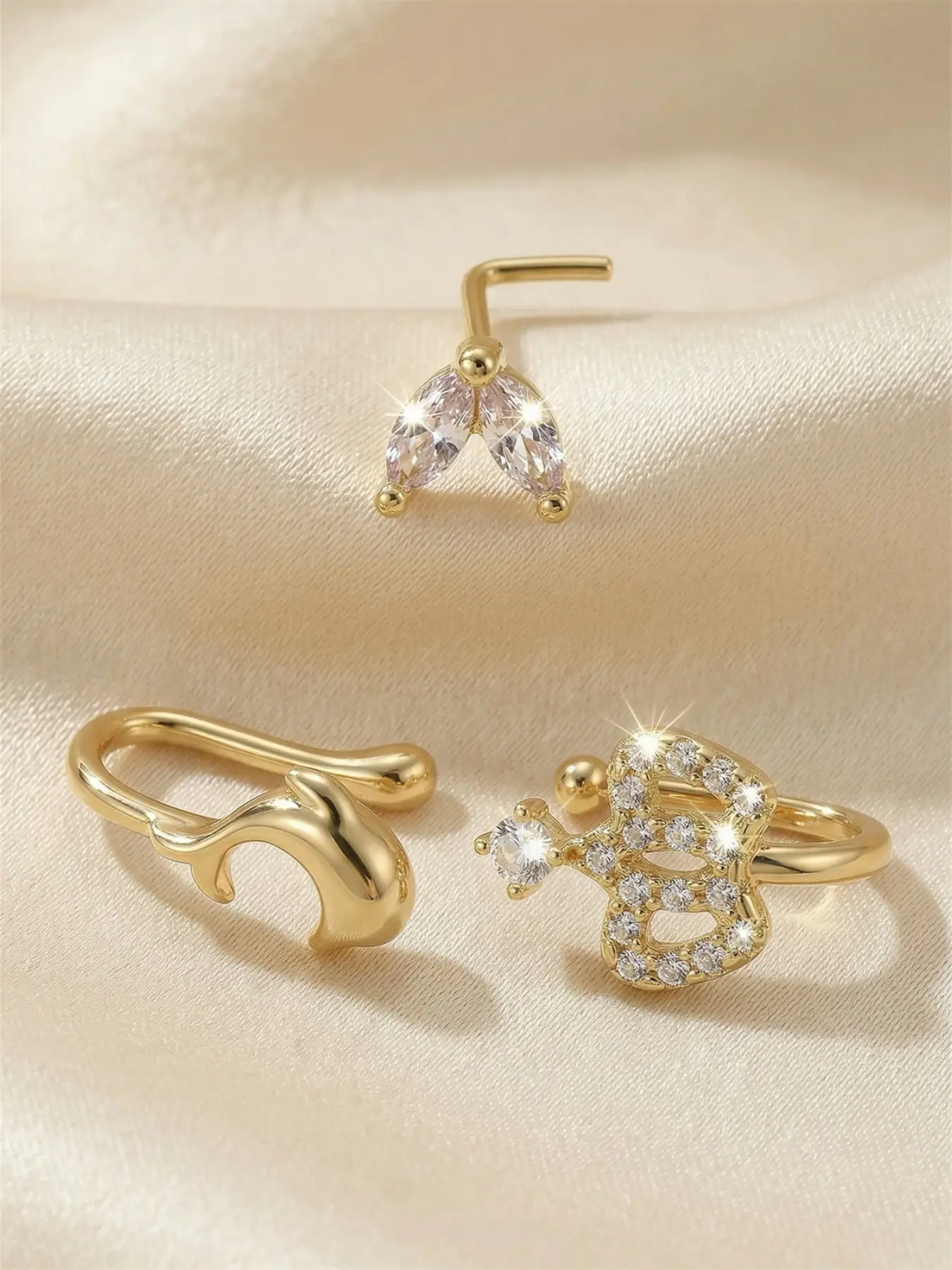 Women's Elegant Rhinestone Nose Ring Jewelry Set, Dolphin Crown Fish Tail Design, Perfect Gift for Women & Girls, Ideal for Daily Wear