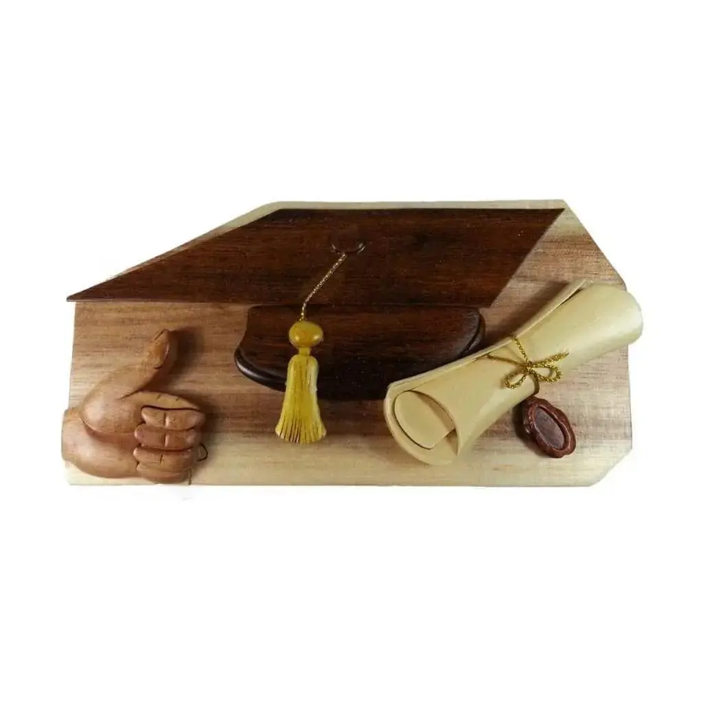 Graduation Cap Hand-Carved Puzzle Box