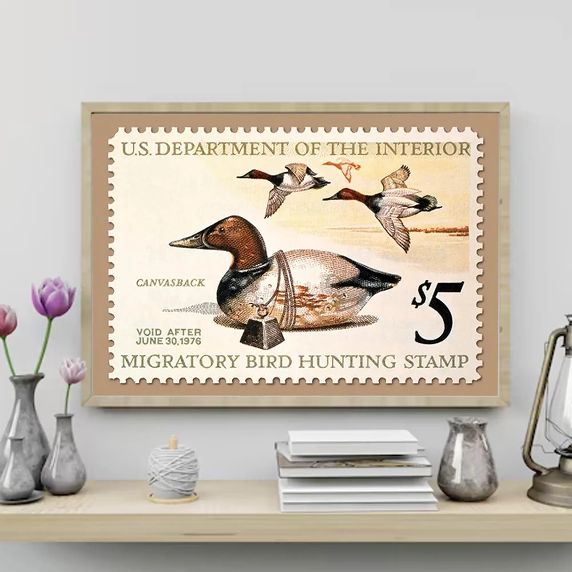 Canvasback Duck Stamp Art Poster, 1976 Vintage Hunting Print Decor, Waterfowl Wall Art, Duck Collector Home Decor