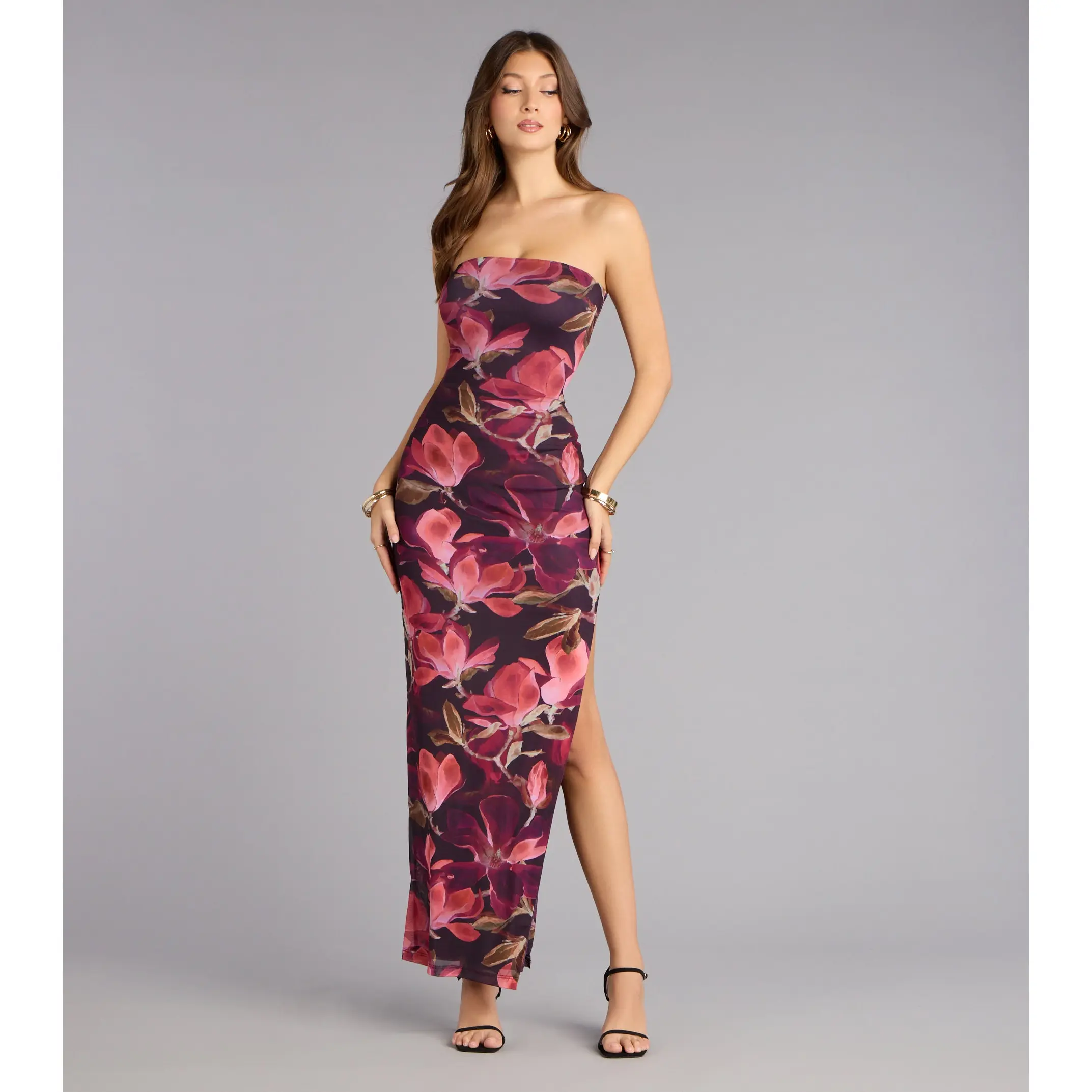 white christmas dresses Wedelia Floral Bustier Midi Dress