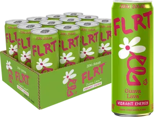 FLRT Energy, Guava Lava, Clean Energy, Energy Drink, 12 Fl Oz (Pack of 12)