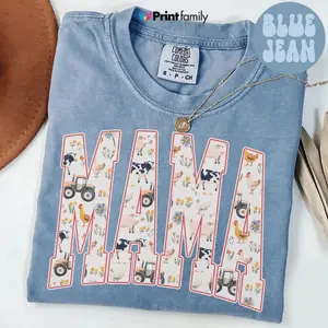 Comfort Colors Mama Shirt, Farm Mama Tee, Country Mom Shirt, Cow Chicken Tractor Graphic Tee, Rustic Farm Life Comfort Colors - Printfamily