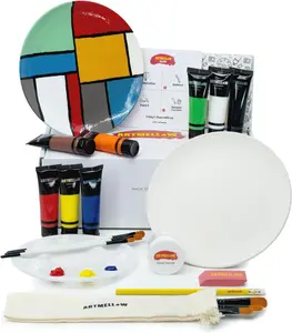 Ceramic Painting Kit for Kids or Adults - Complete Arts and Crafts Set paint your own Ceramics - includes 6 Brushes Professional heavy body Acrylic Paint Ceramic Plate and more, Gift Idea