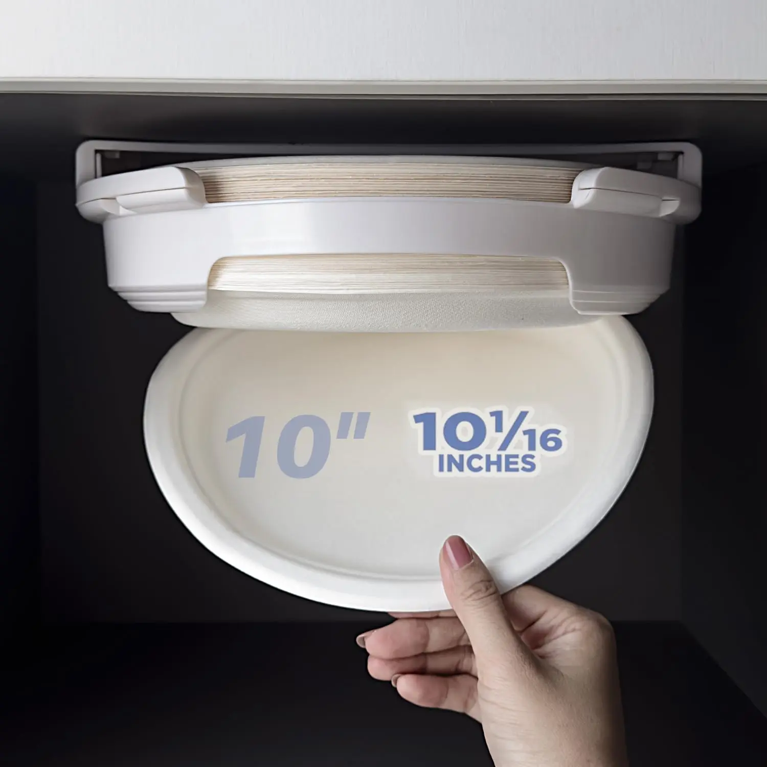10-in Household Paper Plate Dispenser, Under-Cabinet Installation Organiser, Removable Storage Rack for Kitchen & Travel Use