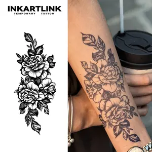 INKARTLINK Tattoo Tech, 2 Sheets Semi-Permanent Temporary Tattoos ,Roses,Adult Art Design,Lasts 1-2 Weeks, Waterproof, Realistic Look, No Adhesive, No Reflection,For Man And Woman,Ideal for Swimming, Party