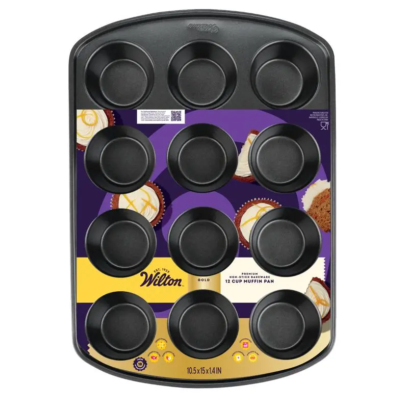 Wilton 6089613 15 x 11 in. Gold Muffin Pan, Black