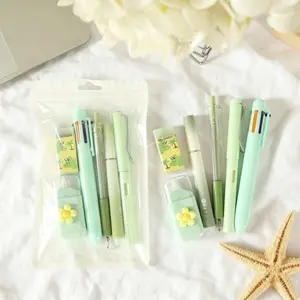 6-Piece Stationery Set Includes Neutral Pens Erasers Six-Color Ballpoint Pens Perfect Office Writing Supplies Classroom Rewards Children's Day Gifts