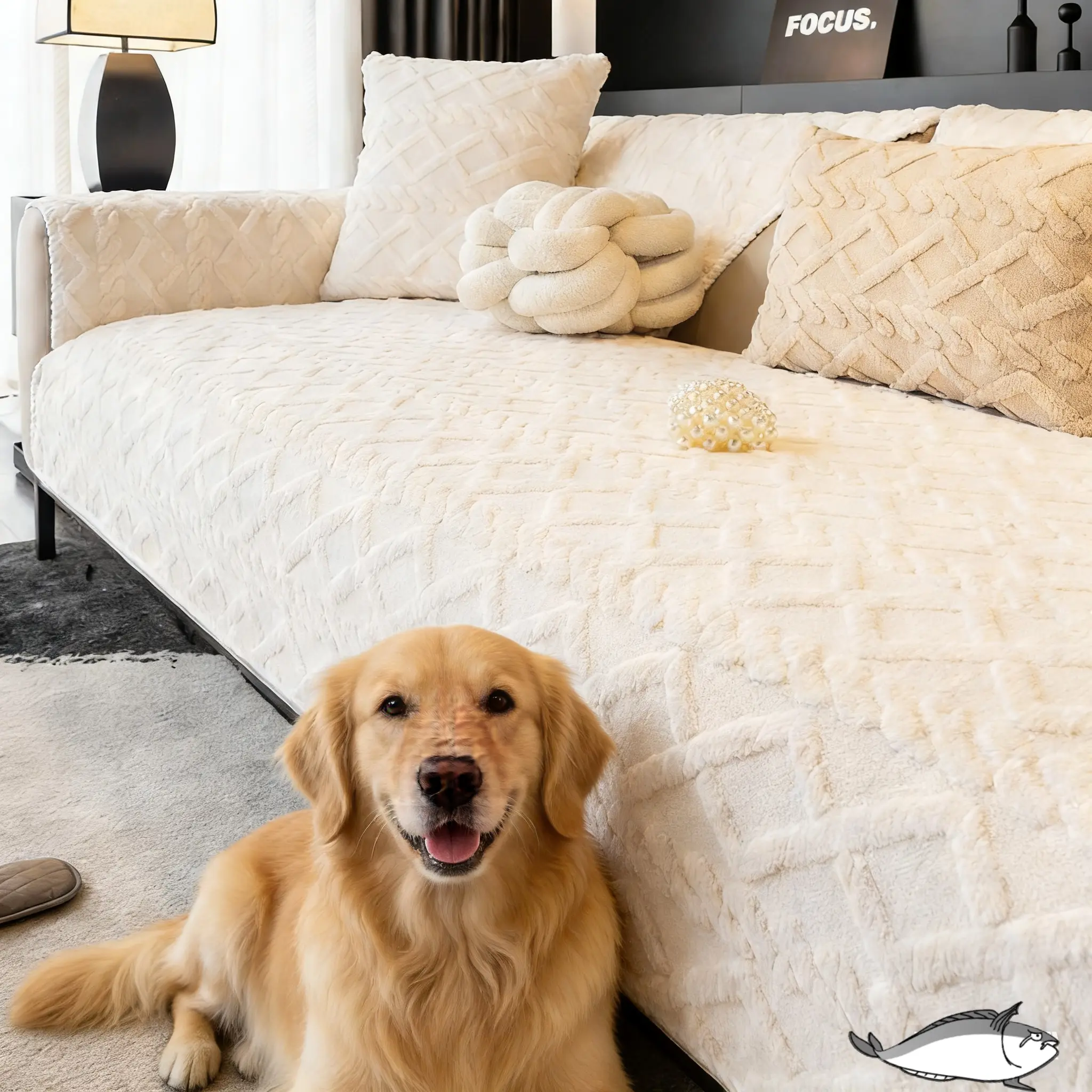 Waterproof Embossed Polyester Minimalist Solid Plush Sofa Cover - Thick Non-Slip Pet-Friendly Couch Protector for 1-3-Seater Sofas, Couch Cover for Sofa, Home Decor in Living Room