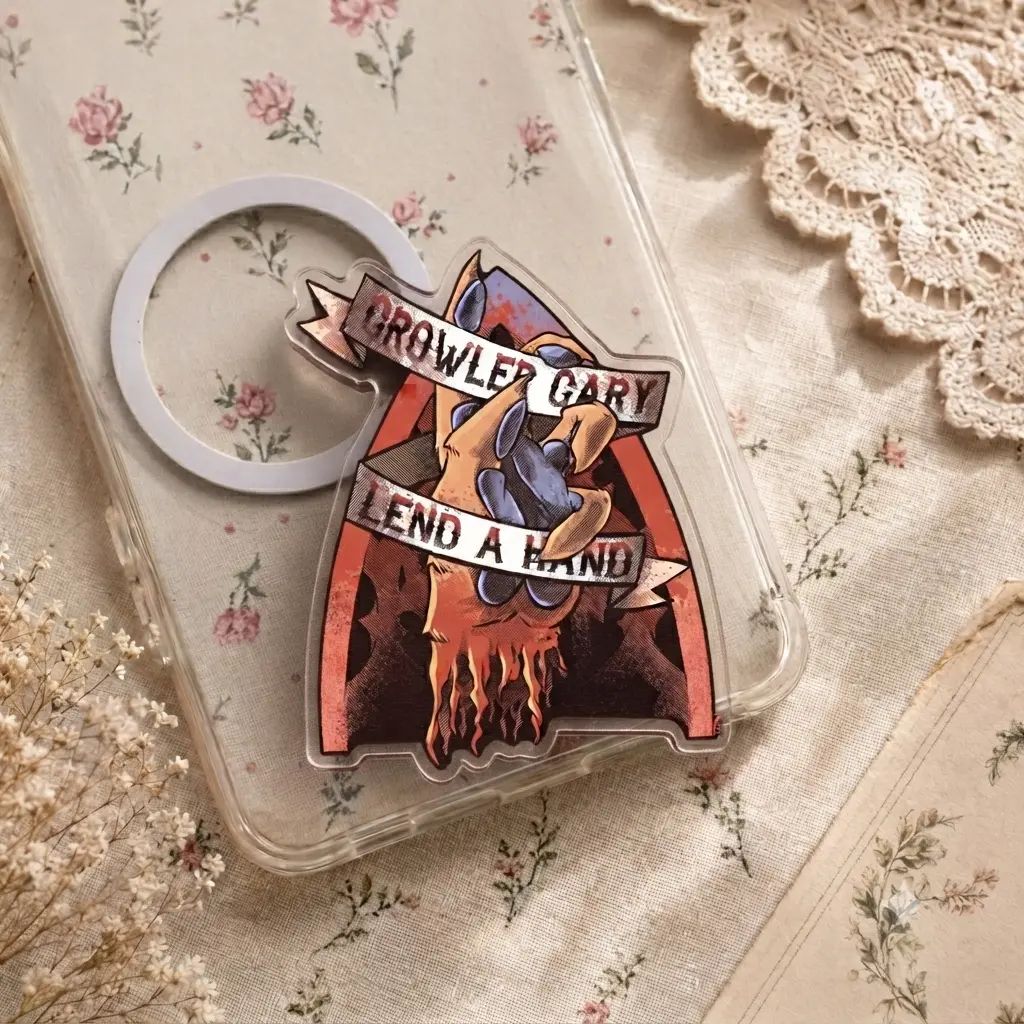 Alternative Style Growler Gary Monster Hand Acrylic Phone Grip - Aesthetic Spooky Quote Griptok