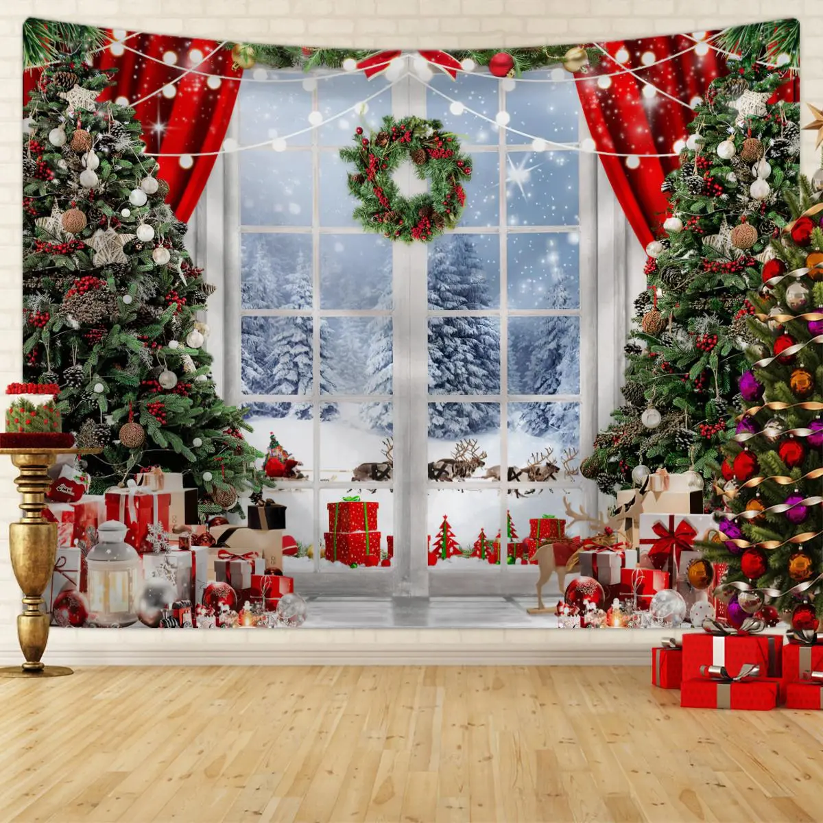 Christmas Tree Pattern Tapestry, 1 Count Winter Snow Scenery Tapestry, Happy New Year Photo Background Poster, Wall Hanging Decor for Home, Tapestry Room Decor
