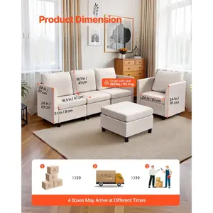 VEVOR Modular Sectional Sofa, Modern 5-Seater Modular Sofa with Hidden Storage, Cloud Sectional Couch with High Rebound Sponge, Solid Wood Frame Upholstered Comfy Couch for Living Room, Bedroom, Beige