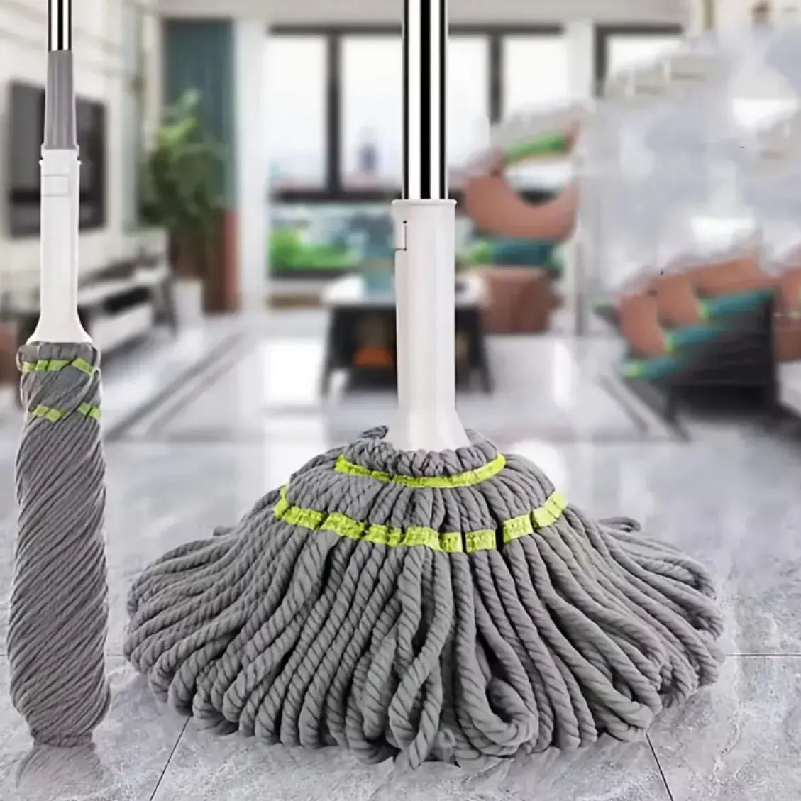 Clean Mop - 360-Degree Spinning Self-Wringing Lazy Mop with Long Handle Twist Mechanism, 1 Removable & Washable Microfiber Refill Head, Water Absorbent Multifunctional Scratch-Resistant for Hardwood, Vinyl Floors