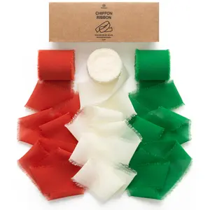 1.5" x 21 Yd Chiffon Fringe Ribbon Set, 3 Rolls Holiday Ribbon for Christmas Gift Wrapping, Fall Decor, Thanksgiving, Party DIY, Vitalizart outdoorfun