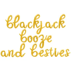 Cursive Script Letter Balloons - BLACKJACK BOOZE AND BESTIES 16" Inch Alphabet Letters Foil Mylar Balloon Engagement Party, Bridal Shower or Wedding Party Banner