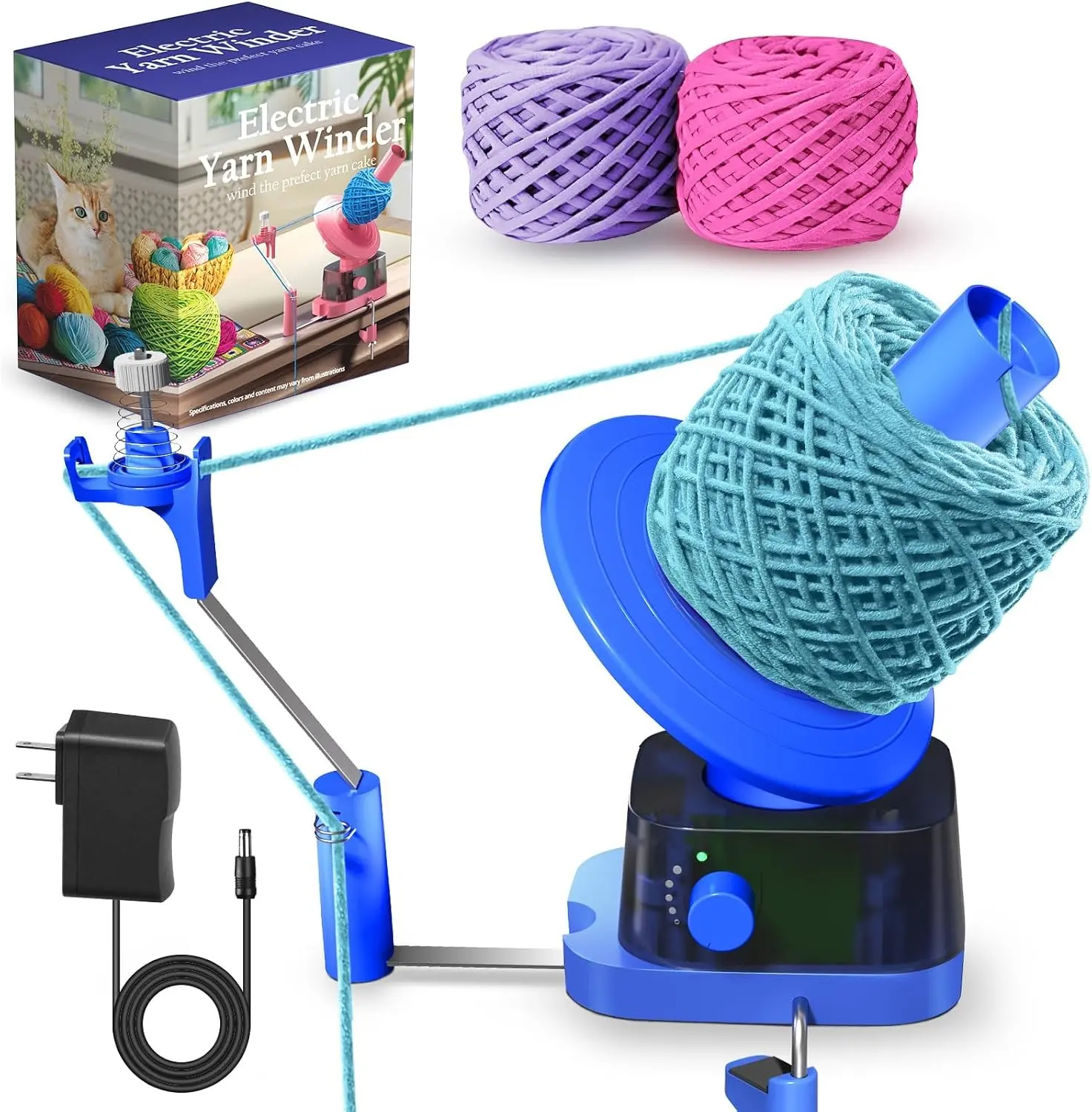 Yarn Winder, Electric Yarn Ball Winder for Crocheting, Efficiently Cake with Strong Tension Adjustable Speed Up to 13 oz, Automatic Spinner Wool for Knitting Enthusiast (Blue) Gift