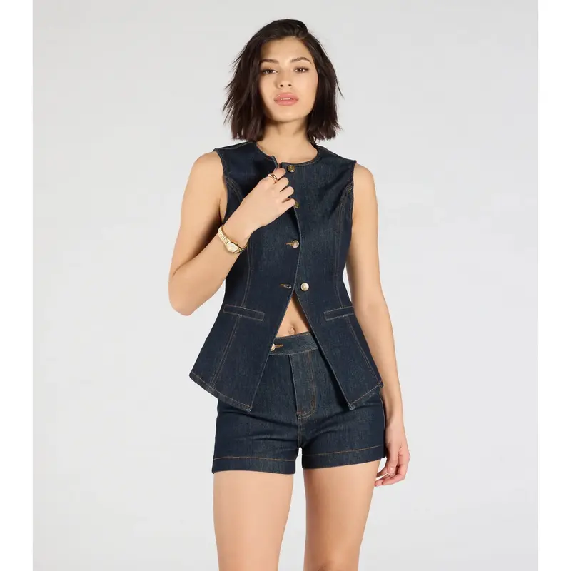 Exceptional Poise Sleeveless Button Denim Vest