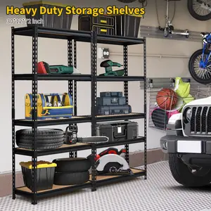 heavy duty garage shelving,5 tier metal storage rack,adjustable shelving unit,utility storage shelves,garage workshop organizer,industrial steel shelf,warehouse storage shelves,tool equipment shelving,freestanding storage rack,basement garage shelves