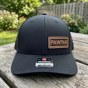 Pawpaw Definition Brand Logo Leather Patch Hat, Vintage Americana Richardson 112 Trucker Cap, Retro Family Heritage Engraved Snapback, Classic Father Day Spirit Gear