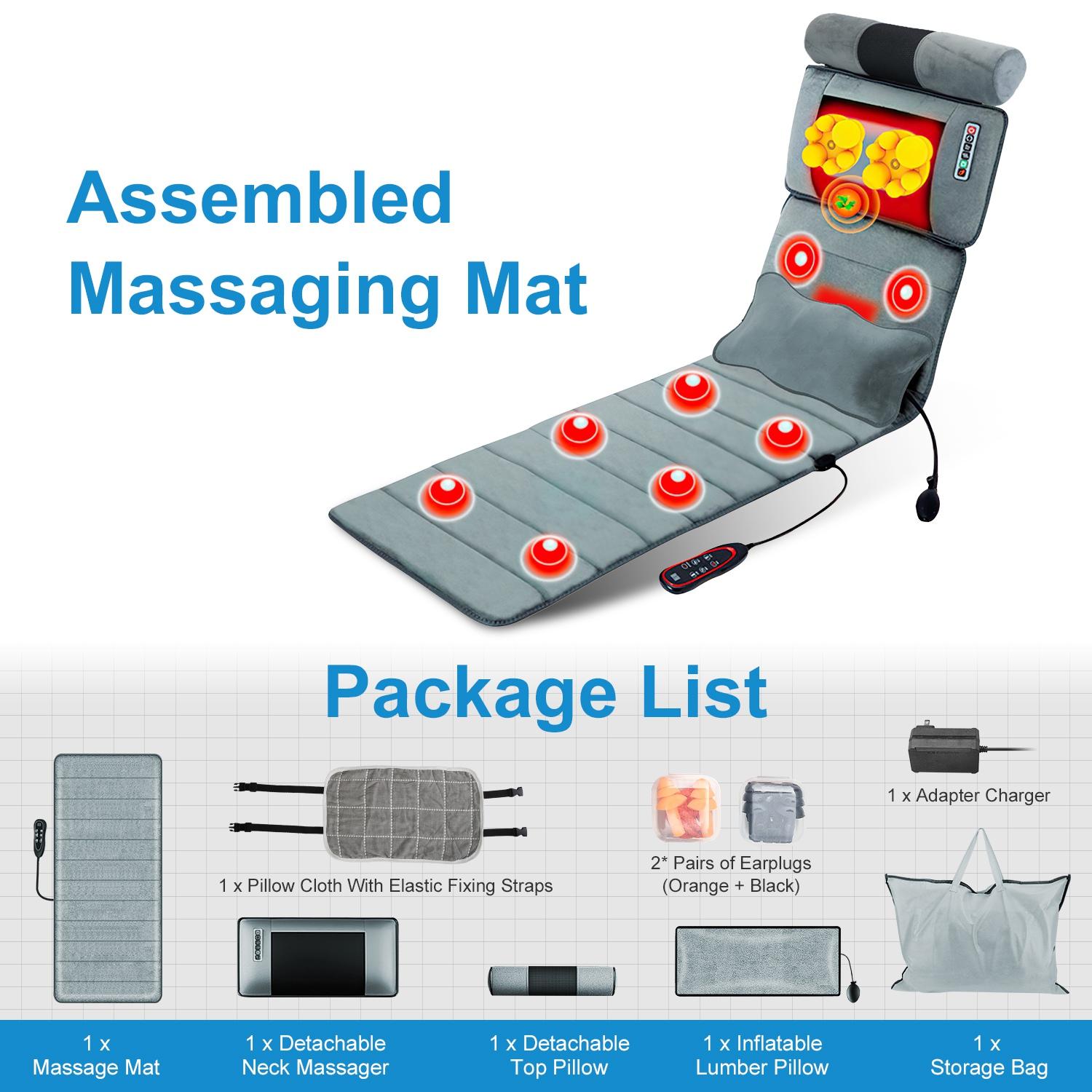 Comprehensive Massage Mat Featuring Heat And a Portable Shiatsu Neck And Back Massager, This Enhanced Massage Mattress Pad Comes Equipped with 10 Vibration Motors, 2 Heating Pads, And 9 Massage Settings, Perfect for Relaxing,deep tissue massage tool