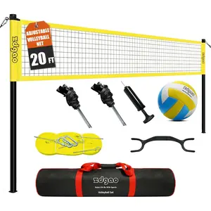 Outdoor Portable Volleyball Net System - Adjustable Height Poles with Soft Volleyball Ball, Pump, Hammer, Boundary Line, and Carry Bag for Backyard, Beach, Lawn
