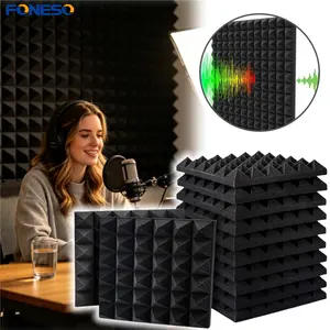 12/24/48pcs 2" Thickening Acoustic Wall Panel Tiles Studio Music Sound Proofing Insulation Foam Pads Set , High Density Noise Absorbing Soundproofing Foam For Reading Room Meeting Room Study Library Club Cinema