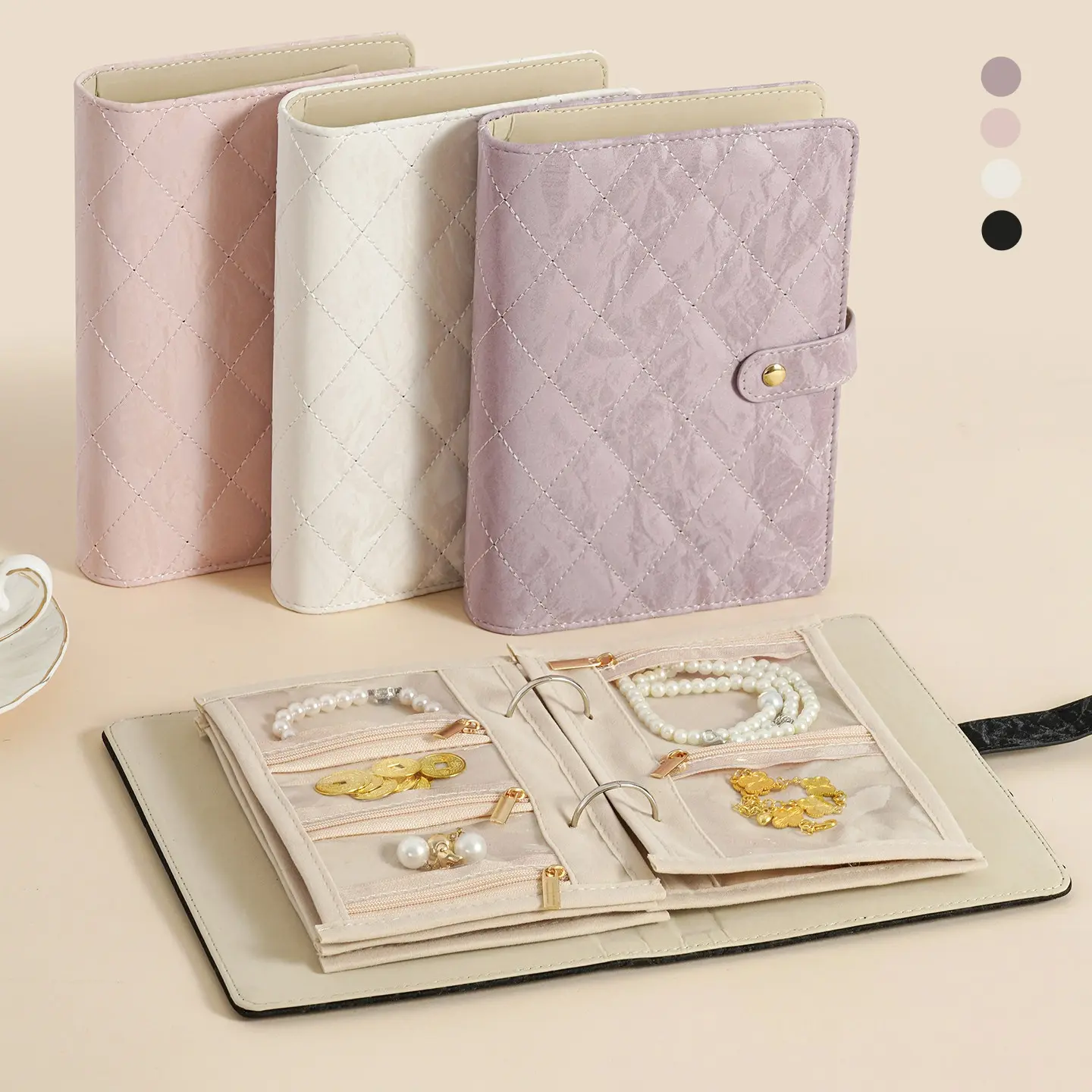 【Back to School】Mini Travel Jewelry Case, Portable Women Jewelry Organizer Book with Clear Zipper Velvet Pouches, Compartmentalized & Durable, dorm essentials, home decor-MM1