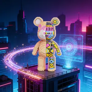 Double-Sided Mechanical Bear 3D Puzzle Building Blocks Animals Decoration, Home Office Bookshelf Decor, Party Living Room TV Stand Display