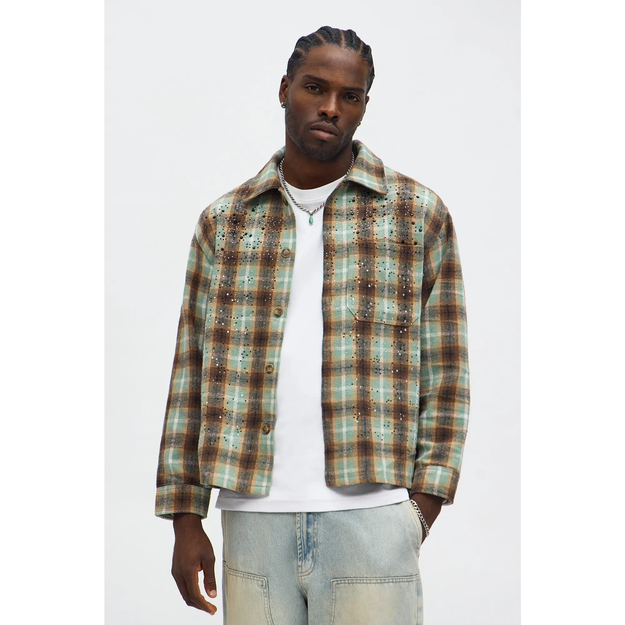 FASHION NOVA Men's Jeweled Plaid Long-Sleeve Button-Up Shirt - Olive Combo - TikTok Shop FASHION NOVA Men's Jeweled Plaid Long-Sleeve Button-Up Shirt - Olive Combo - TikTok Shop
