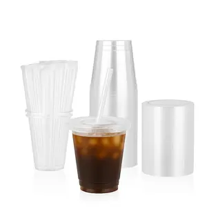 8 oz Clear Disposable Plastic Cups with Lids & Straws – 100-Pack | Sturdy, BPA-Free, Recyclable Cold Drink Cups for Iced Coffee, Smoothies & Parties Thick Kit