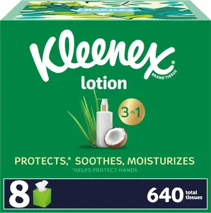 Kleenex Lotion Facial Tissues with Coconut Oil, 8 Cube Boxes, 80 Tissues Per Box, 3-Ply