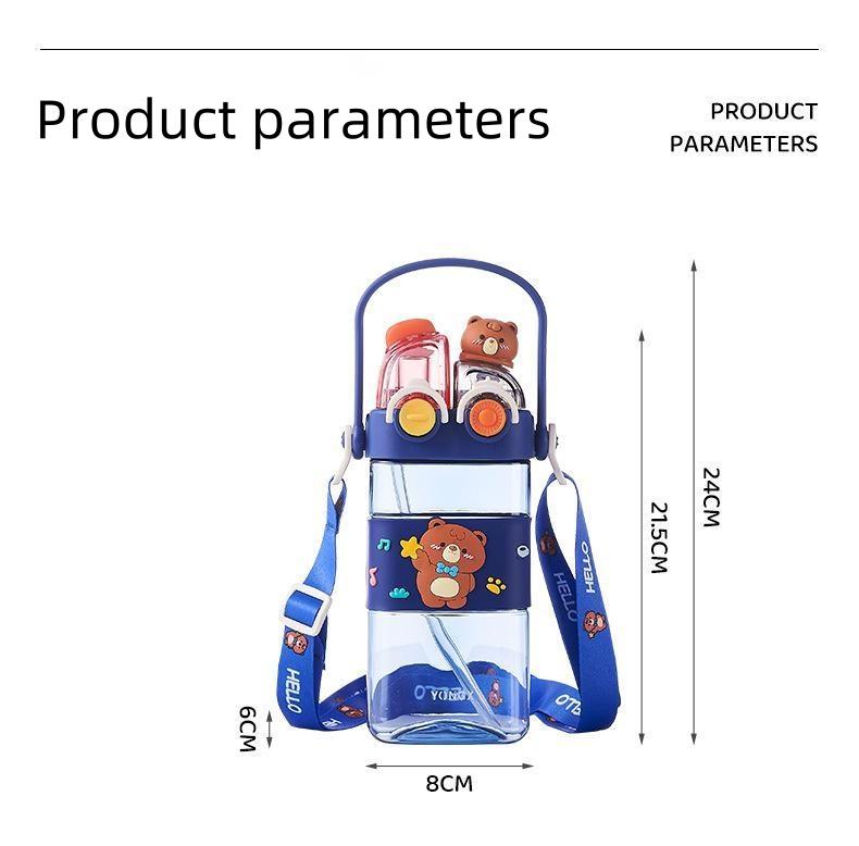 UFORU Cartoon pattern children's drinking cup,1 large capacity water bottle,two drinking methods ,home office school drinking cup with straw lanyard,children's gift,Wide Mouth Reusable,Mug, Portable Tumbler Drinkware Bottled Set