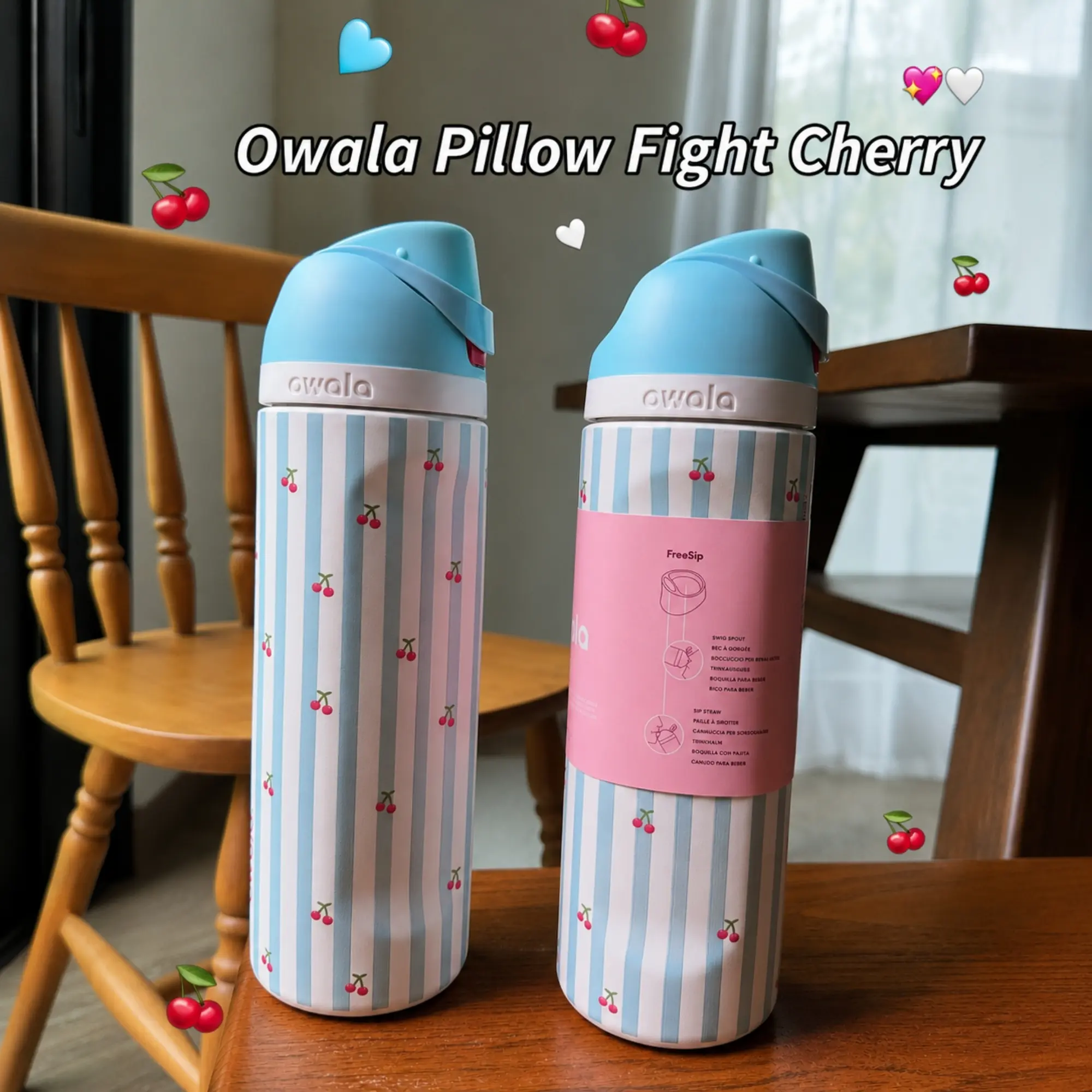Owala "Pillow Fight Cherry" 32oz FreeSip Leakproof Insulated Water Bottle New with Box, Limited Edition