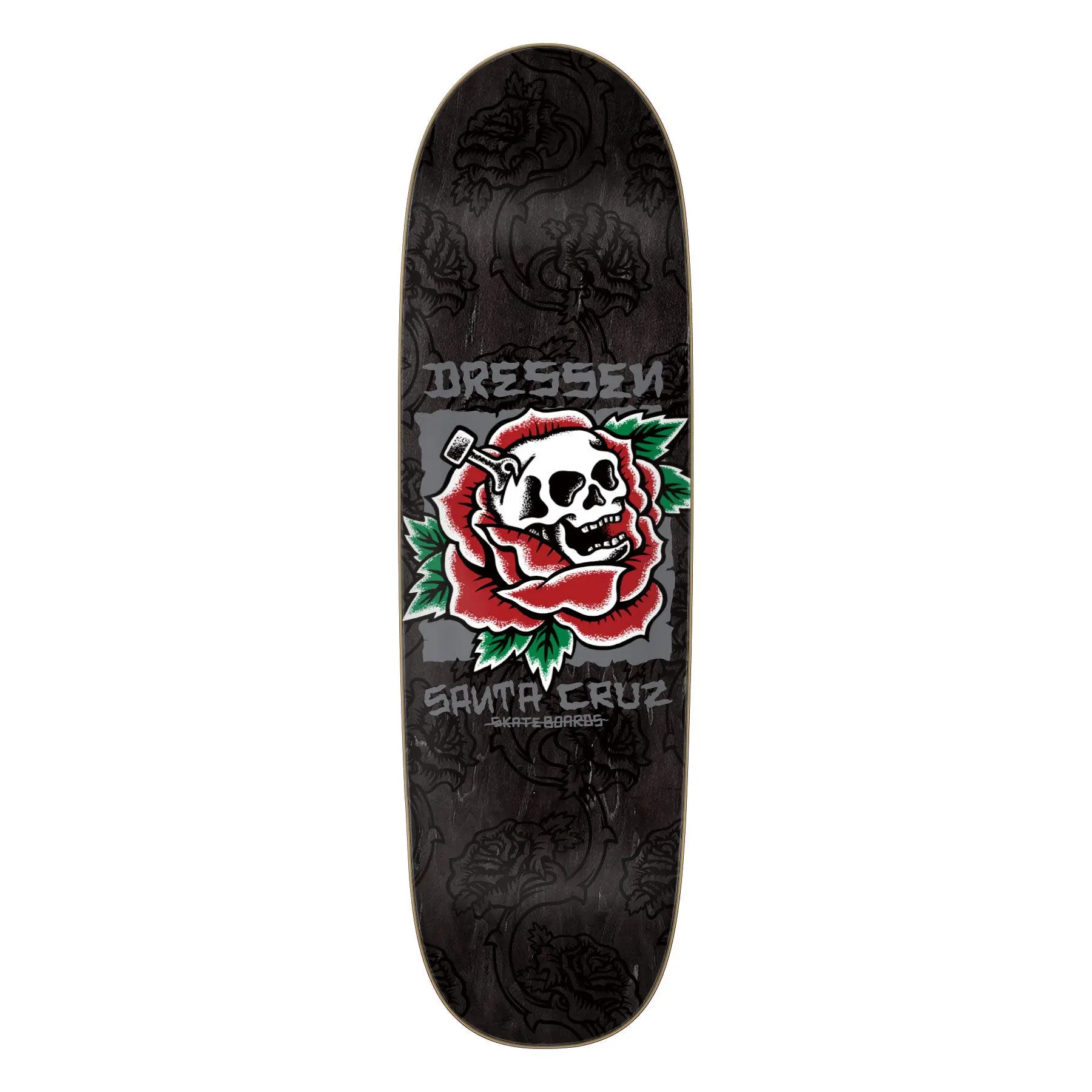 9.25in Dressen Skull Rose Santa Cruz Shaped Skateboard Deck