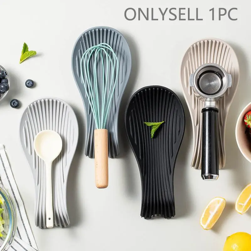 Silicone Spoon Rest Holder, Multi-Functional Kitchen Utensil Rack, Single Spoon Storage Tray, Restaurant & Home Kitchen Accessories, Tableware, Kitchenware, Cutlery
