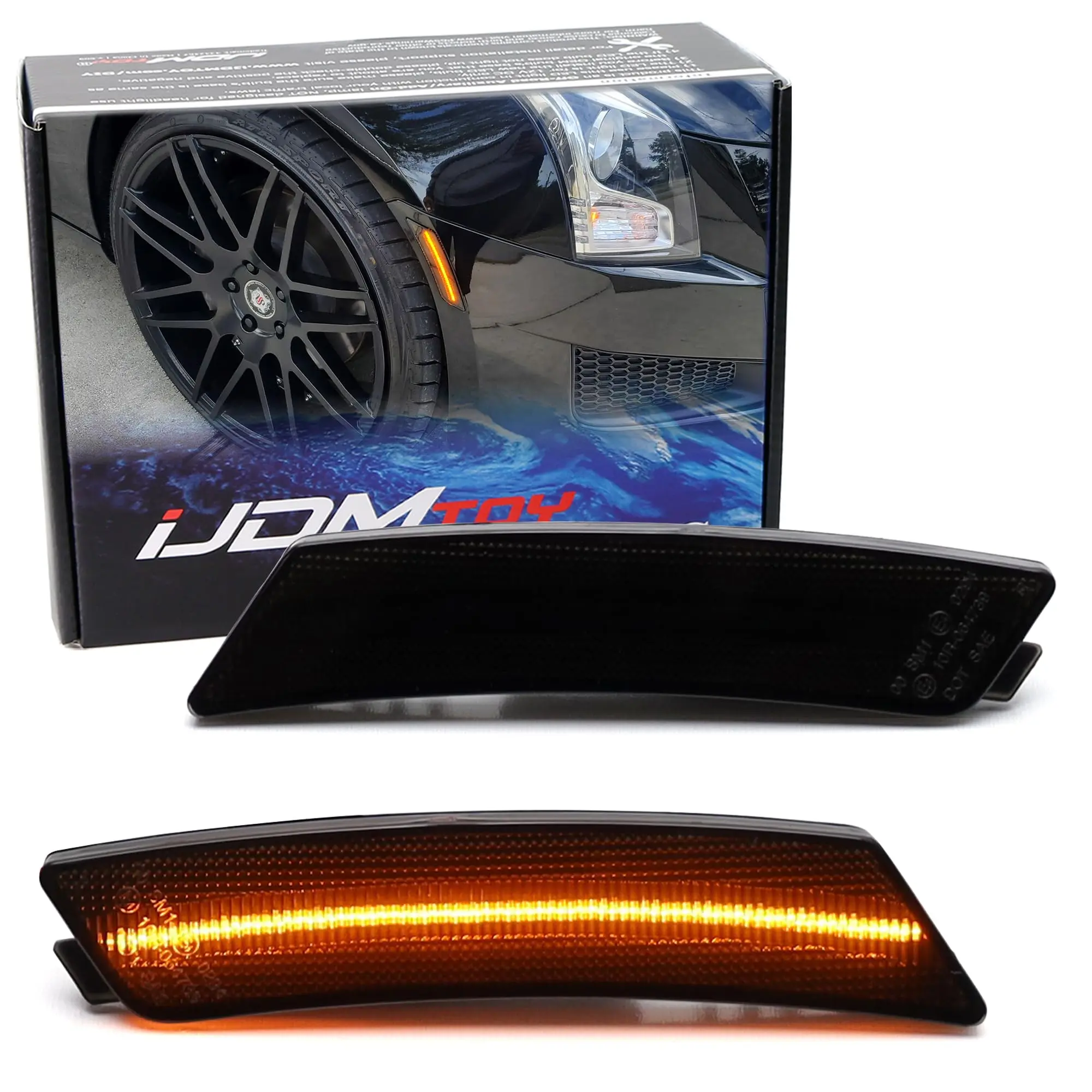 iJDMTOY Black-Out Smoked Lens 36-SMD Amber Full LED Front Bumper Side Marker Light Kit For Cadillac 2020-up CT5