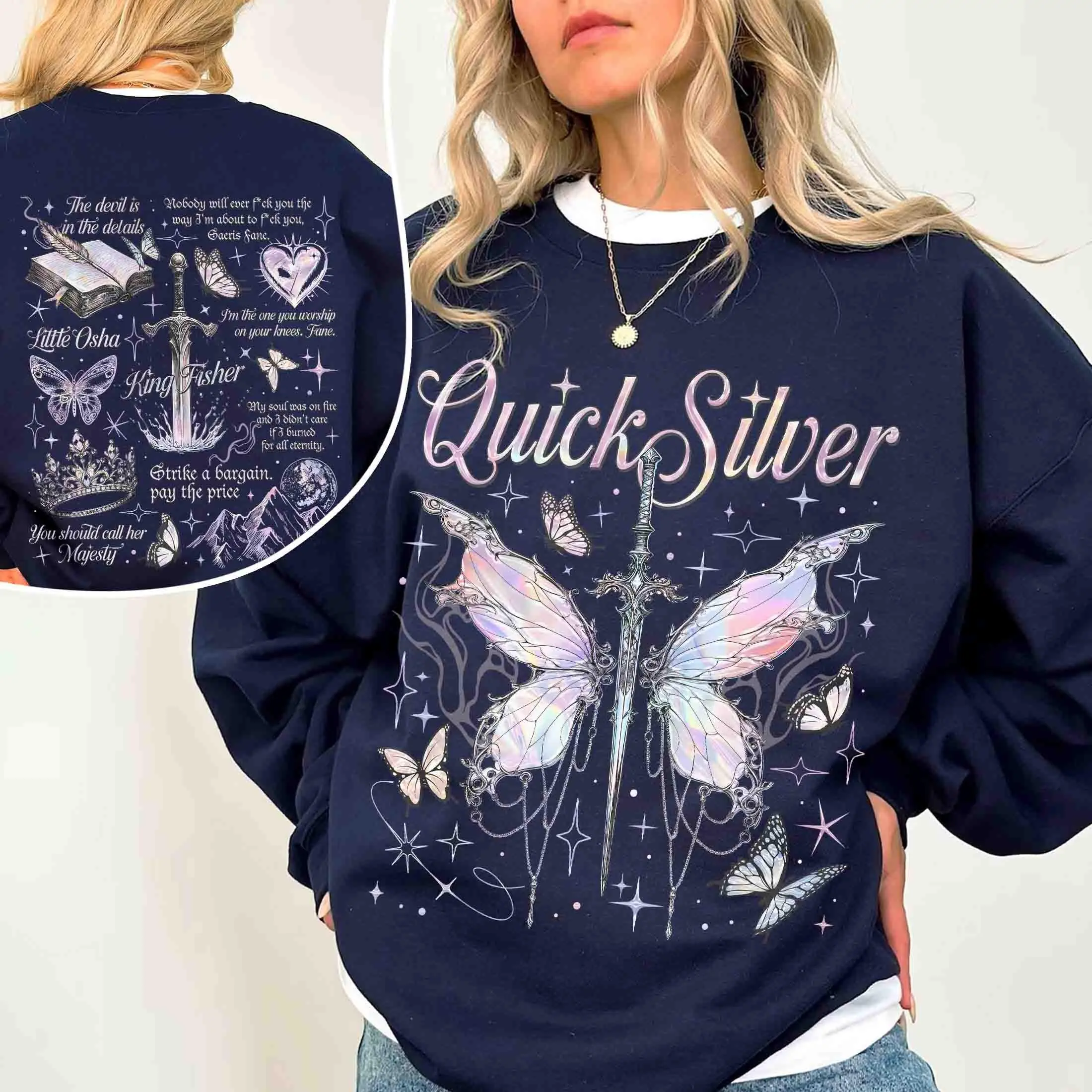 Quicksilver Two-sided Shirt For Fan, Saeris Fane Kingfisher Sweatshirt, Little Osha Fantasy Tee, Book Lover