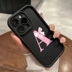 Simple Bowknot Letter A Pattern Phone Case for iPhone 16 15 14 Pro Max 13 12 11 XR XS Plus Shockproof Full Camera Protection Durable slim Silicone Cover