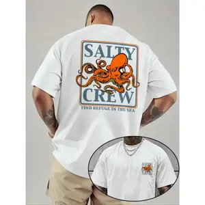 Men's Regular Fit Octopus Print Round Neck Tee, Street Fashion Casual Short Sleeve T-shirt for Daily Wear, Men's Summer Clothes, Tropical