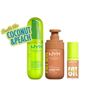 [NEW] Coconut Cutie Ultimate Body Care Set, Shimmer Body Oil + Fat Oil lip drip + Hair & Body Mist, 24H Hydration— NYX Professional Makeup