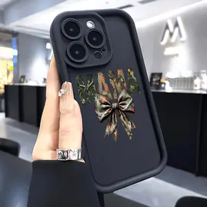 Case for iPhone 16 Pro Max 15 Plus 16E 14 13 12 11 XS XR MAMA monogram and leopard print bow  Advanced fashion gift Drop Protection Shockproof Soft Silicone smartphone Cover
