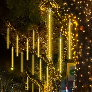 Solar Meteor Shower Light, 8 Tubes, 192 Colorful Solar Christmas Lights, LED Raindrop-Shaped Christmas Lights, Ideal for Christmas Trees, Weddings, Holiday Parties, and Garden Decorations.