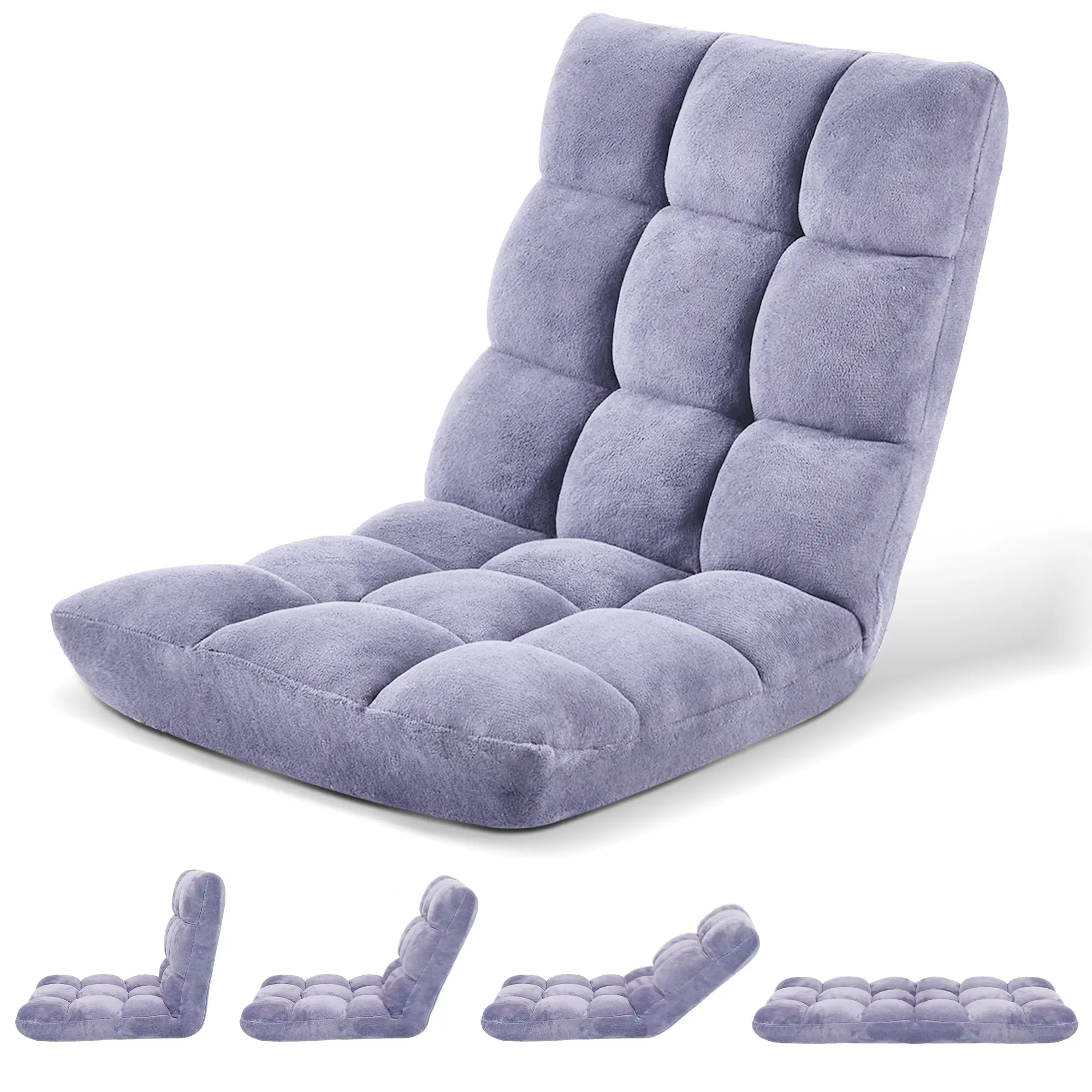 Floor Chair with Back Support, 14 Adjustable Position, Dark Grey Cushions for Relaxation and Home Use